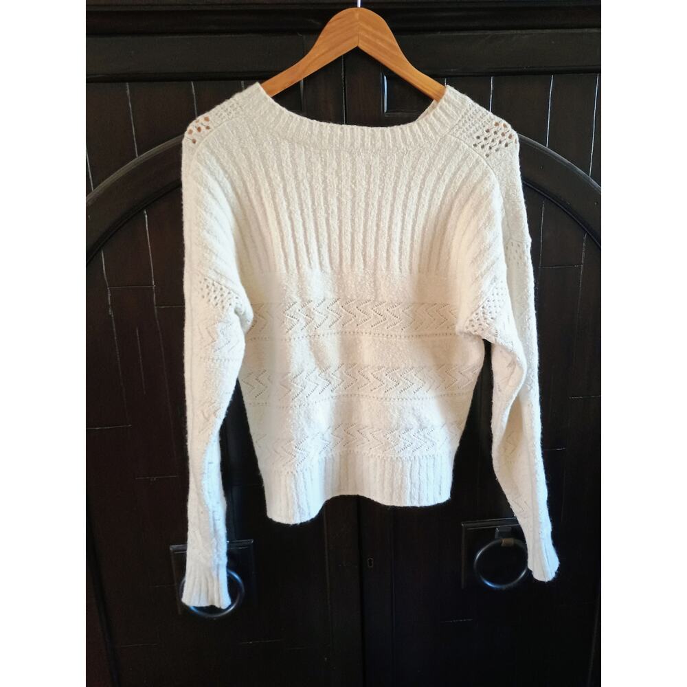 Joie women's Crew neck sweater cableknit cream wool cotton blend cottage core - Picture 2 of 10